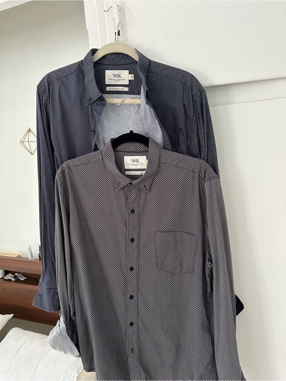 Two WRK Reworked Geometric Patterned Dress Shirts Men’s Large - Picture 2 of 9